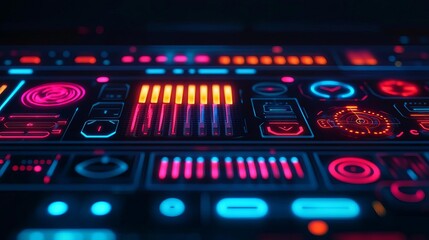 Obraz premium Holographic UI customization interfaces, neon design elements, futuristic software