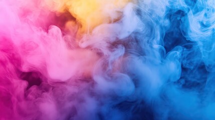 Obraz premium Colorful smoke photography, with vibrant hues of pink, blue, and yellow mixing together to form abstract patterns.