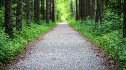 Fototapeta premium Outdoor hiking path surrounded by trees, representing an active lifestyle that supports cancer prevention cancer prevention lifestyle