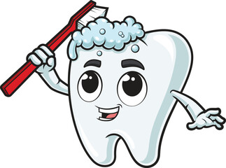 Cartoon tooth brushing itself vector illustration