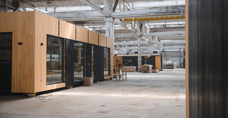 Newly built single storey prefabricated modular building. Prefabricated mobile wooden house at...