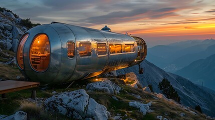 Repurposed airplane fuselage restaurant on mountaintop: A decommissioned airplane fuselage is transformed into a quirky restaurant perched on a mountaintop, offering diners unparalleled views 