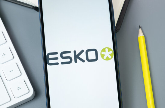 New York, USA - 30 August 2024: Esko Logo on Phone Screen, Company Icon on Display