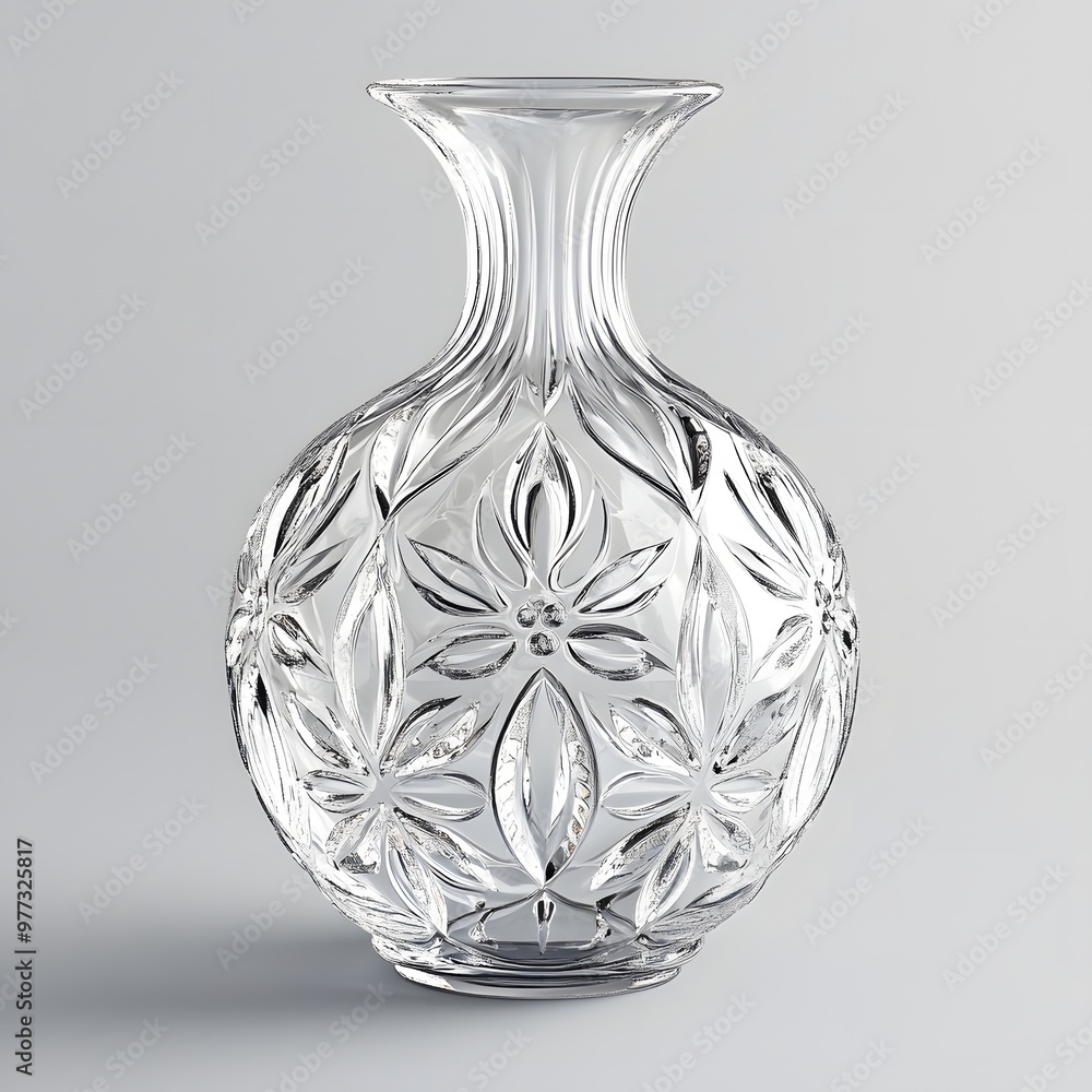 Poster 265. a delicate crystal vase with intricate design isolated on a soft gray background