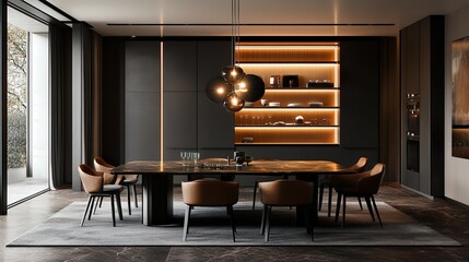 Luxurious dining room displaying impressive pictures of rectangular dining table picture