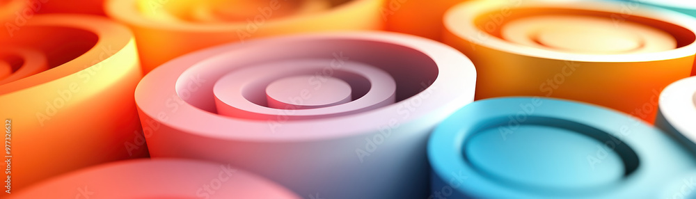 Poster colorful abstract spiral patterns created with smooth gradients and vibrant hues, forming a visually