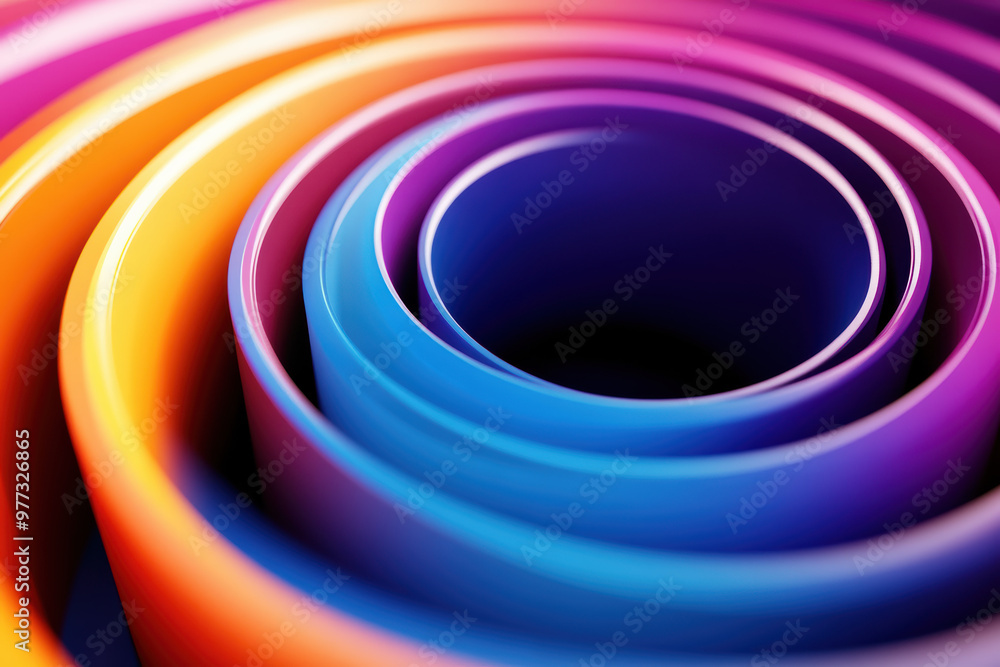 Poster vibrant spiral pattern with smooth gradient blending multicolor hues, creating a dynamic and eye-cat