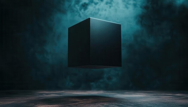 A mysterious black box floating in a dark void, glowing with a faint, eerie light, black box, enigma of the unknown