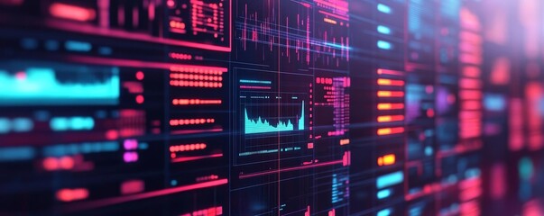Naklejka premium Quantum UI feedback tools, dynamic neon analytics, futuristic software space