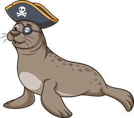 Cartoon sea lion pirate vector illustration