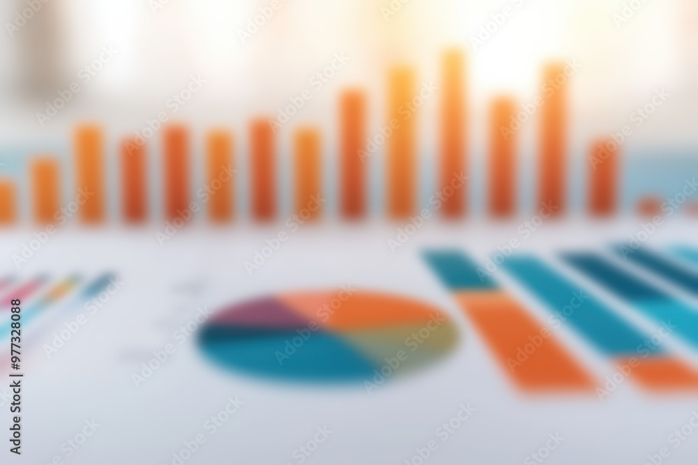 Poster abstract image of colorful graphs and charts showcasing data analysis and business growth. perfect f