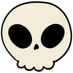 Colorful Halloween school supplies in a skull with a flat cartoon doodle design, set in funky classrooms for students