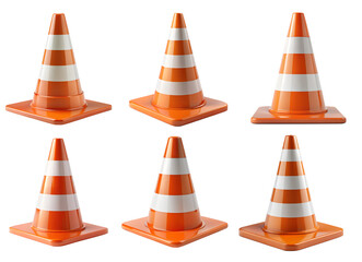 Set of traffic cones isolated on transparent background. The concept of safety and road markings.