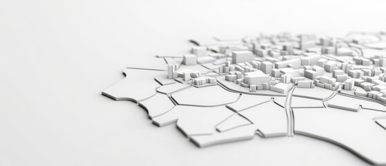 Wireframe city map, roads and buildings, urban planning, 3D illustration