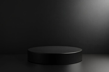 Minimalist black pedestal on a dark background, perfect for product display or modern design themes, exuding elegance and simplicity.
