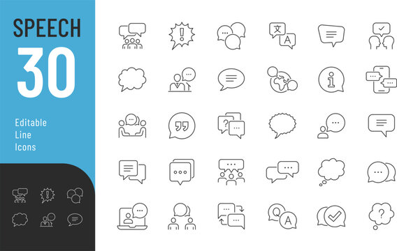 Speech_icons_1Speech Line Editable Icons set. Vector illustration in thin line modern style of message related icons: dialog, quote, chat, and more. Isolated on white