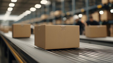 Conveyor Belt Moving Packages with Workers Sorting Boxes | Efficient Warehouse Operations and Logistics
