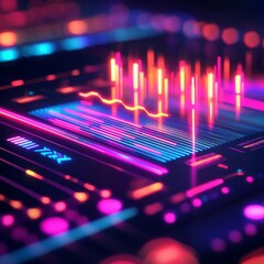 Real-time interactive software UI tools, neon holographic previews, advanced tech