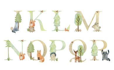 Watercolor animals letters.