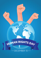 Human Rights Day 10 December transparent earth with hands vector poster