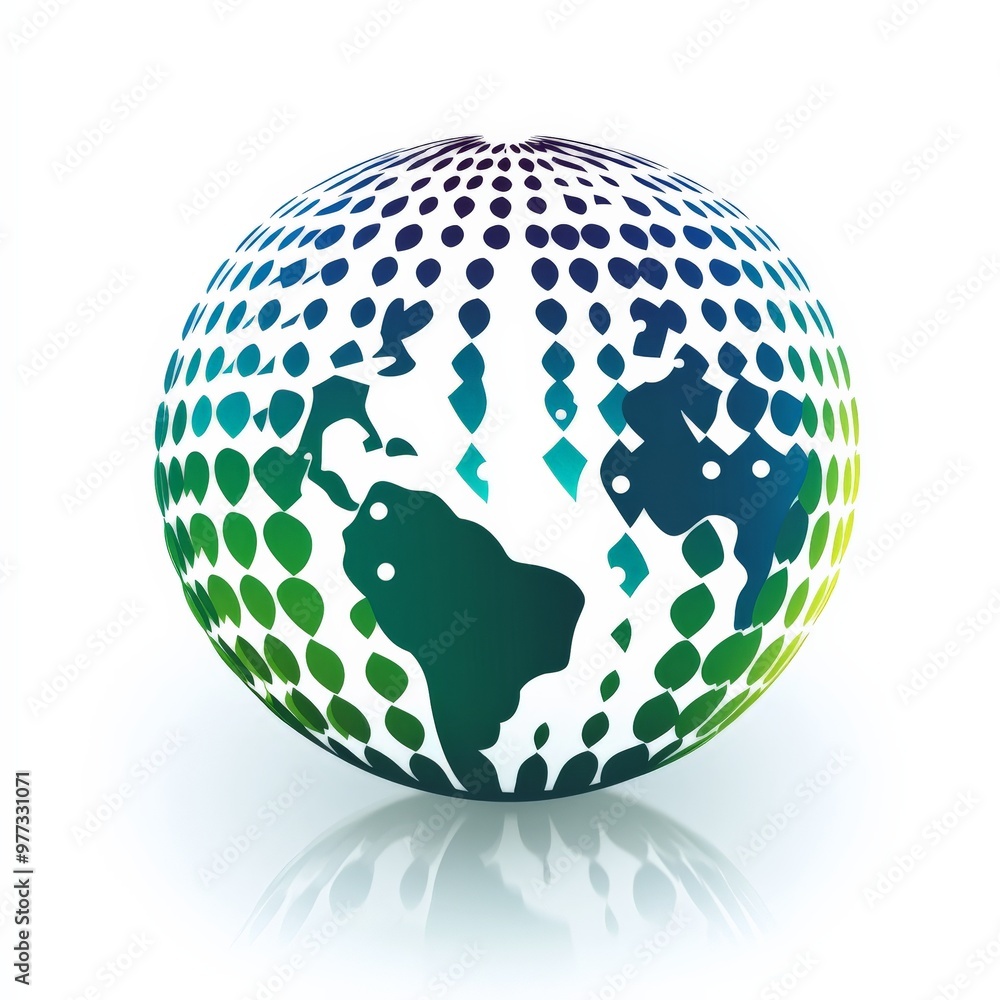Poster global connection: a vibrant, stylized globe composed of colorful dots, symbolizing interconnectedne