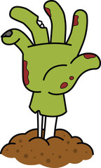 Cartoon zombie hand coming out of ground vector illustration