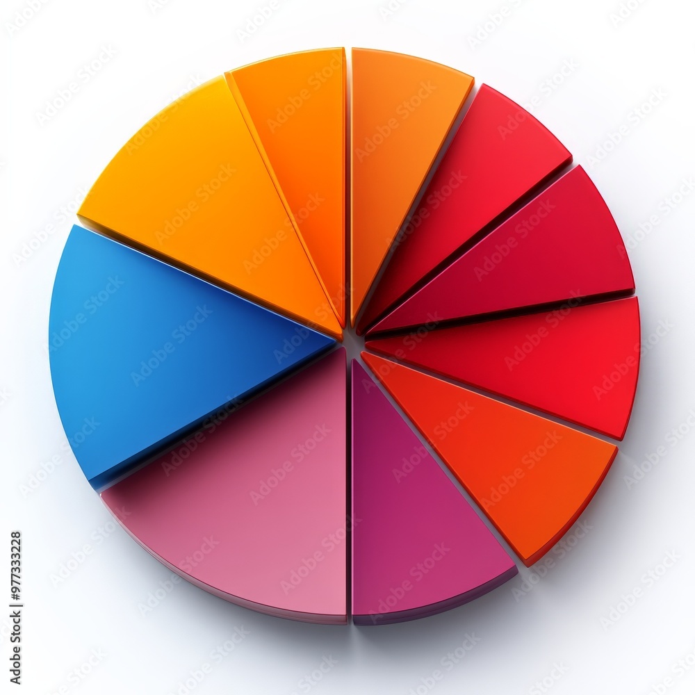 Poster colorful pie chart: a vibrant and visually appealing pie chart, segmented into ten distinct colors, 