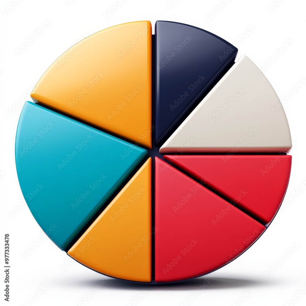 Poster colorful pie chart: a vibrant and modern pie chart with 7 sections, representing various data points