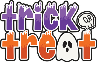 Cartoon trick or treat halloween word art vector illustration