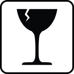 Fragile Symbol, Fragile Glass break icon, Fragile logo, Handle with care, Fragile package mark, Broken glass icon