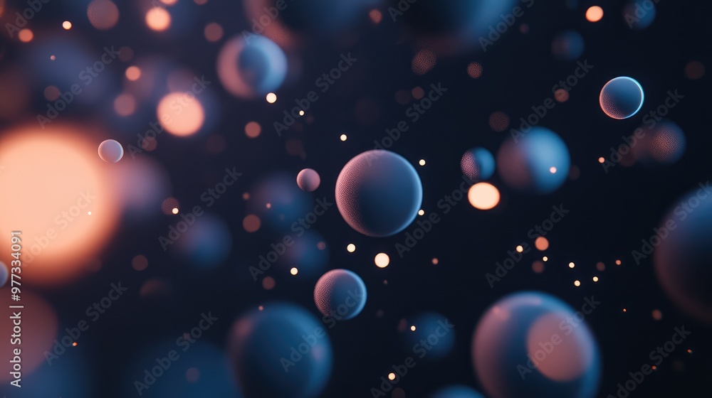 Poster a cluster of glowing 3d orbs in varying sizes, softly hovering in a dark void.