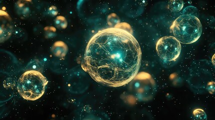 Fototapeta premium A cluster of glowing 3D orbs in varying sizes, softly hovering in a dark void.