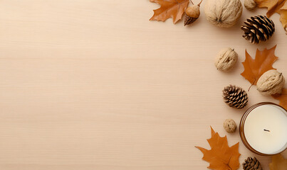 Craft Paper Background with Autumn-Themed Decor | Warm Fall Colors and Rustic Seasonal Design