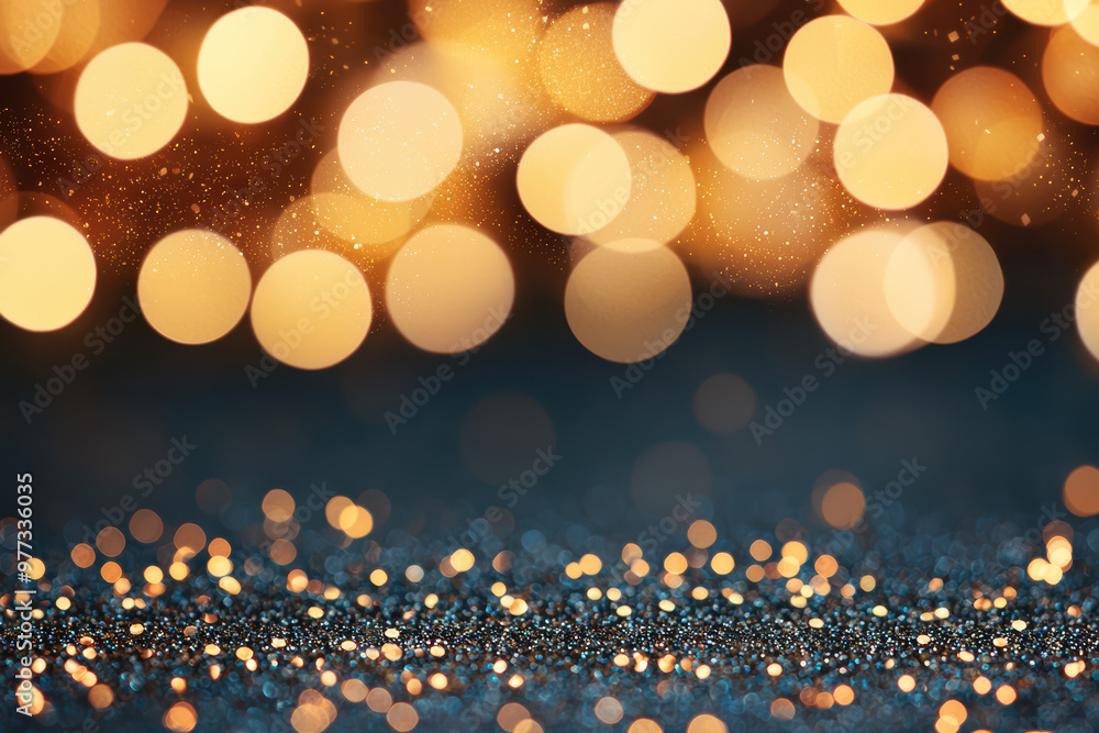 Poster a beautiful abstract background of golden bokeh lights over a dark surface, creating a festive and e