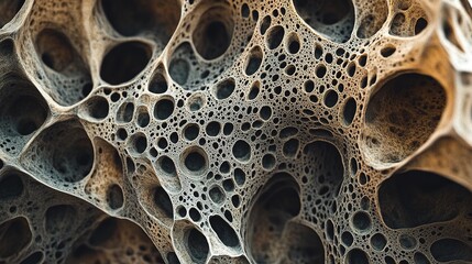 A close-up of an abstract organic texture with intricate, cell-like structures in earthy tones, creating a unique and naturalistic visual effect.
