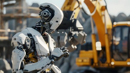 Robot Construction Worker: A robot operating heavy machinery on a construction site, efficiently building structures. 
