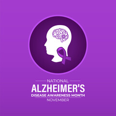 Alzheimer's disease awareness month is observed every year in november. November’s Focus: Raising Awareness for Alzheimer’s Disease”. Banner poster, flyer and background design template.