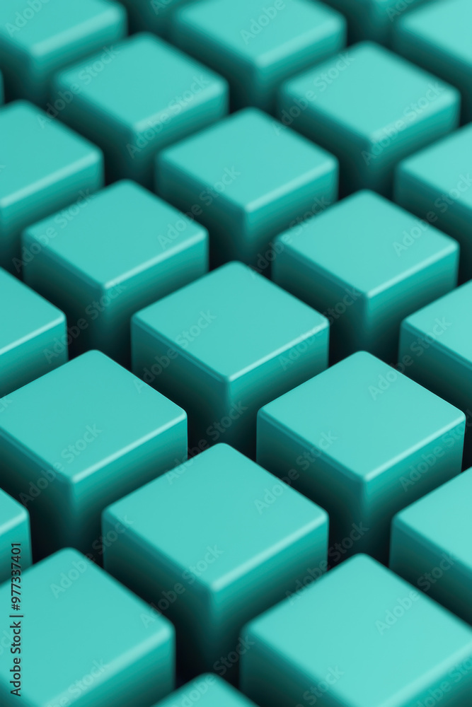 Poster abstract of turquoise cubes with a geometric pattern. ideal for backgrounds, technology concepts, an