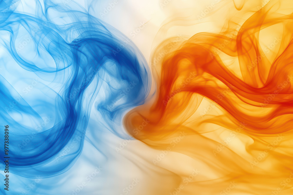 Poster colorful abstract smoke pattern with blue and orange swirls creating a dynamic and vibrant visual ef