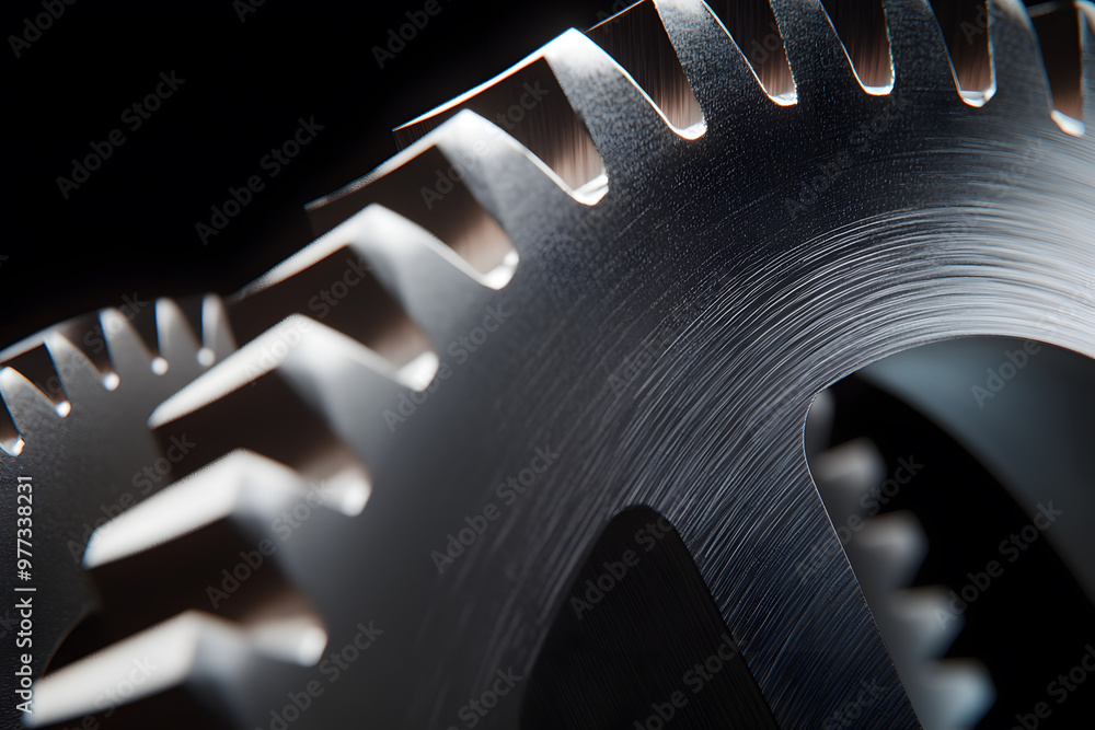 Aufkleber highly detailed close-up of two interconnected gears | precision engineering and mechanical design