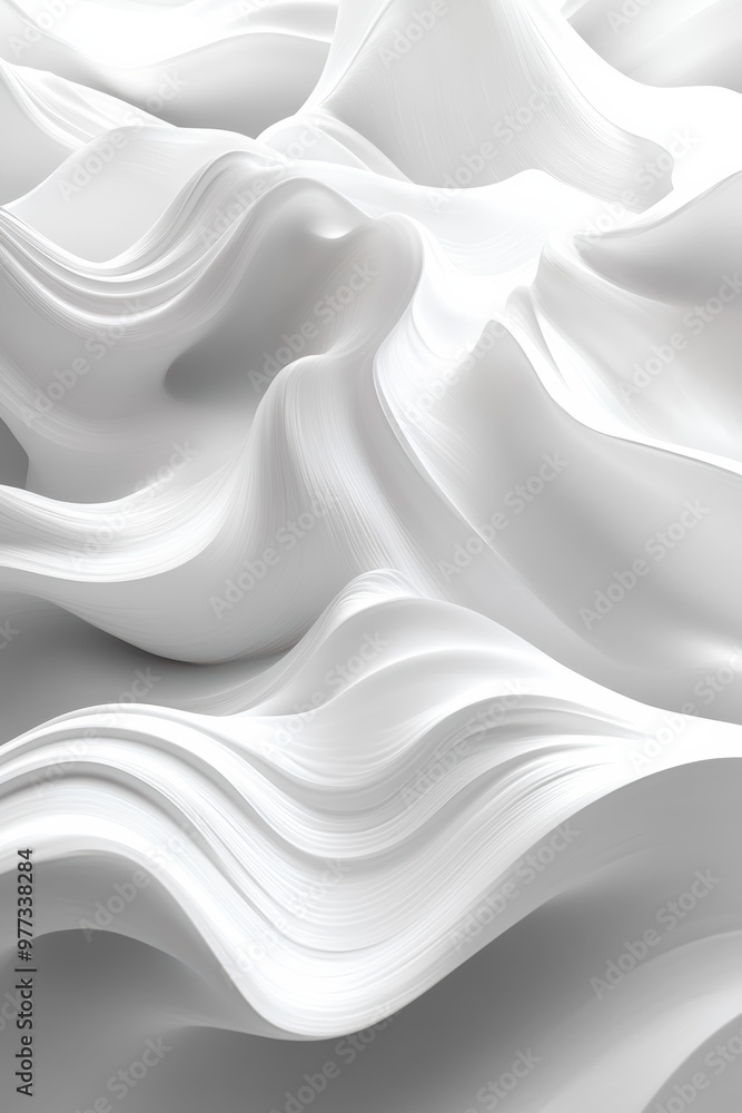 Poster abstract waves of white fabric texture. smooth, flowing curves create an elegant, minimalist backgro
