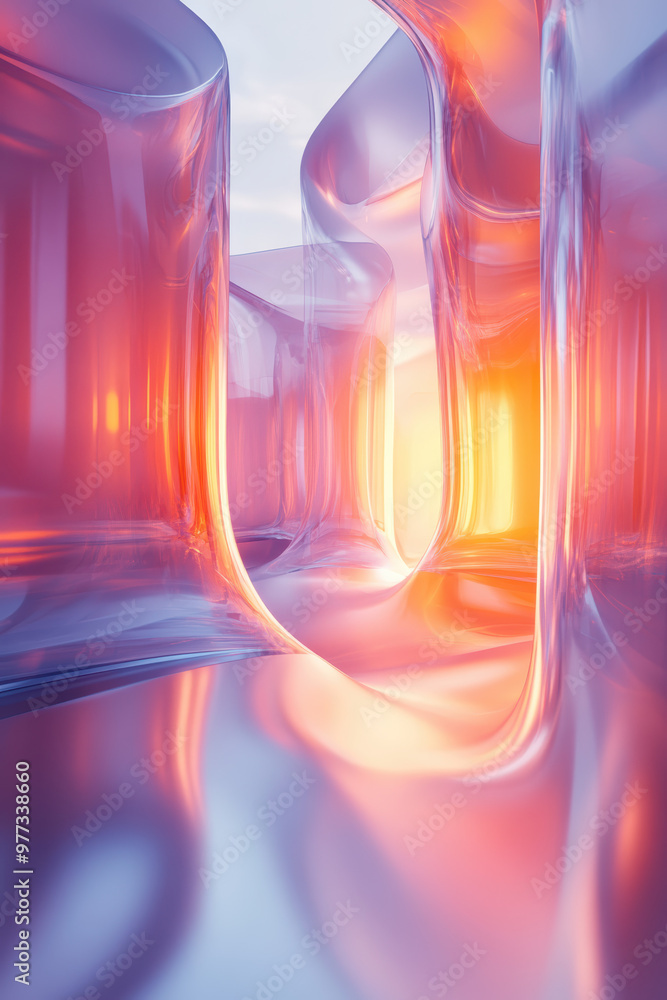 Poster abstract glowing shapes with flowing curves and vibrant colors, creating a futuristic and mesmerizin
