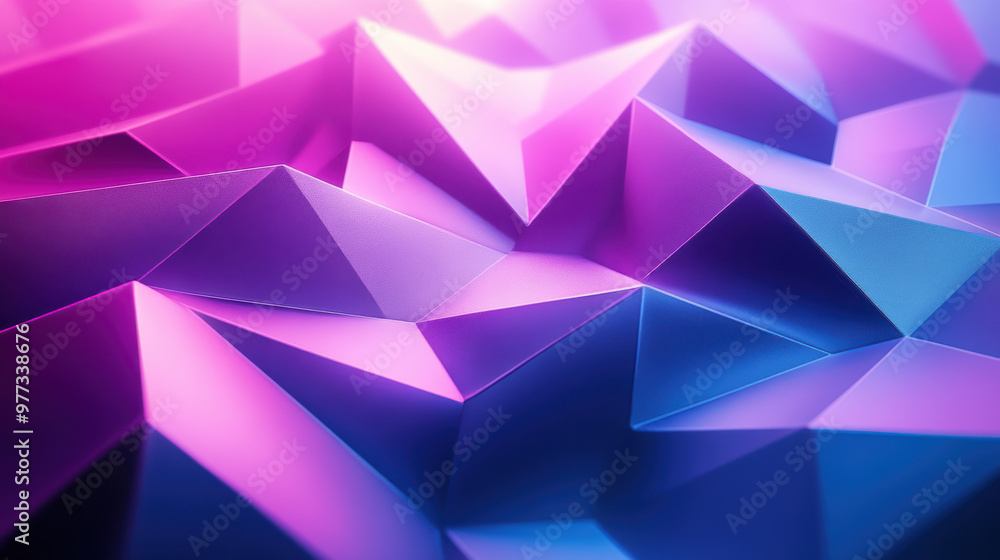 Poster vibrant geometric abstract with purple and blue polygons creating a dynamic, futuristic visual effec