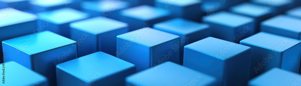 Poster abstract image of blue cubic structures arranged in a pattern. geometric shapes creating a modern an
