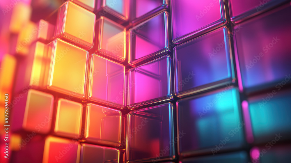Poster vibrant cubes with colorful illumination create a dynamic and futuristic abstract background in vivi