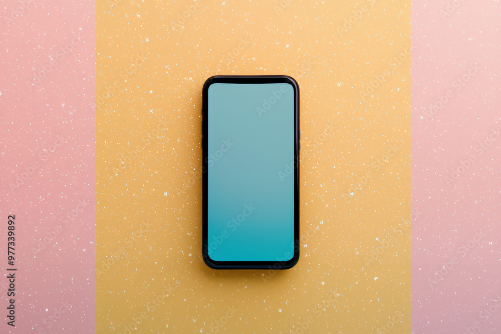 Poster smartphone with blank screen on a pastel colored background. high-quality image perfect for technolo