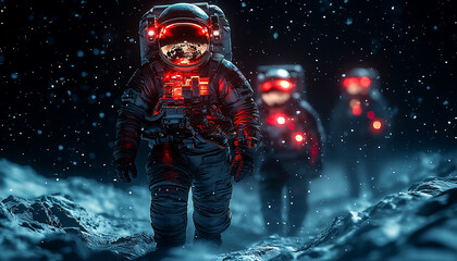 Fototapeta premium Futuristic technology in snow, armed forces sport night generated by AI