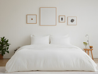 Vertical Stack of Picture Frames on a Wall in Bedroom | Stylish Home Decor and Art Display