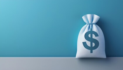 A bag filled with money on a blue background, symbolizing wealth, finance, and savings.