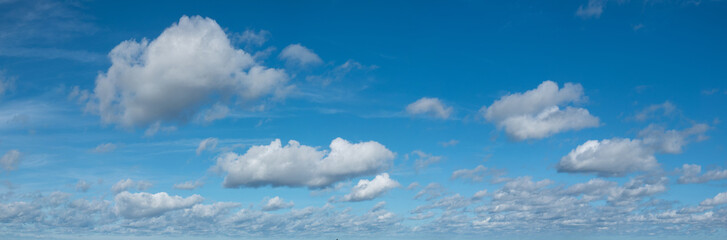 Blue sky and white clouds, wide panorama